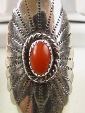 1.5" Ring Native Sterling Silver Coral Navajo
